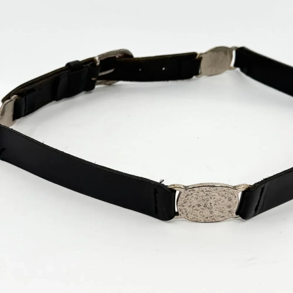 Vintage 90s Fossil Black Genuine Leather Boho Western Medallion Belt
